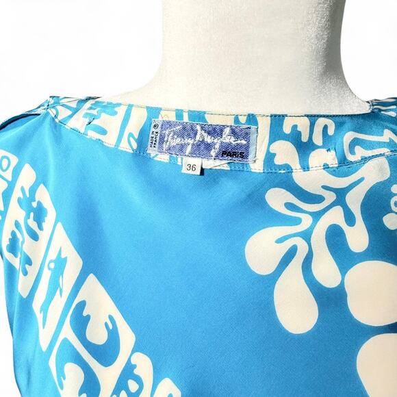 VTG Thierry Mugler 1990 Eté Hawaï Collection Tropical Silk Wrap Dress Blue 36 S - Picture 3 of 16